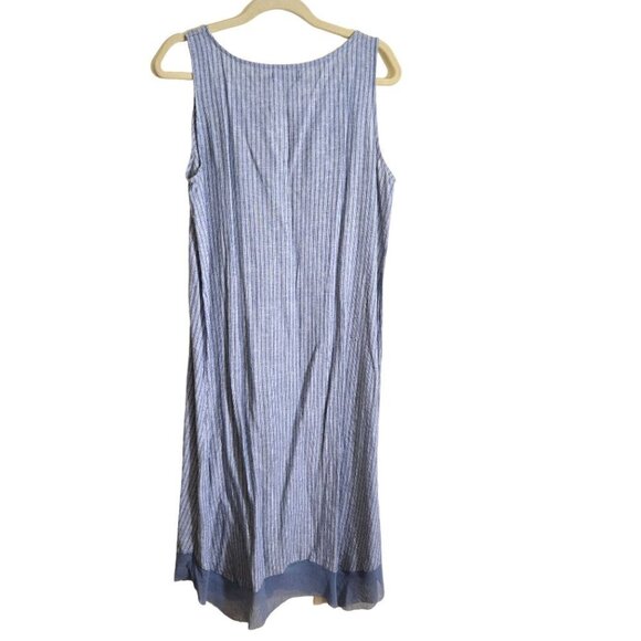For Cynthia Blue Pin Striped Linen Blend Sheath Maxi Dress Size M - Picture 2 of 6